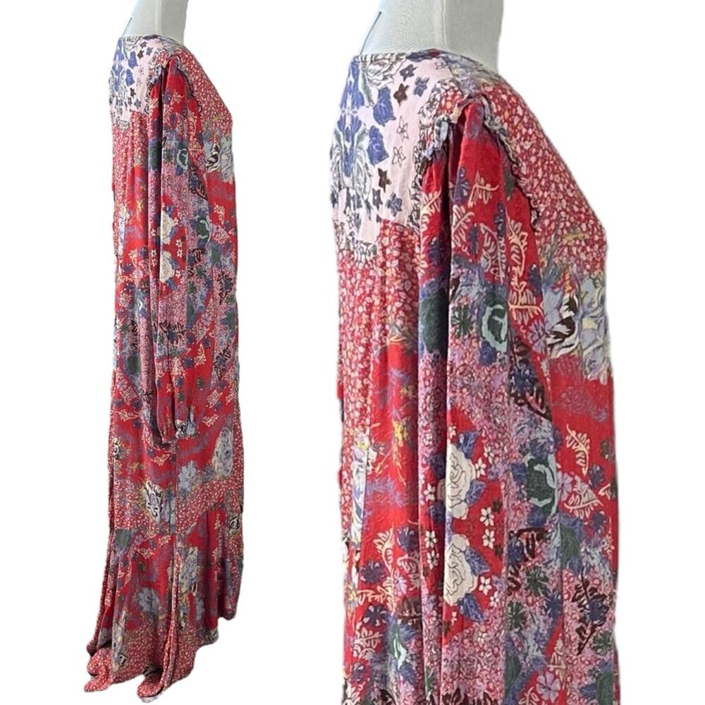 Free People Bohemian Gypsy Maxi Dress Duster Red Retro 70s Festival Size Large - Picture 4 of 14